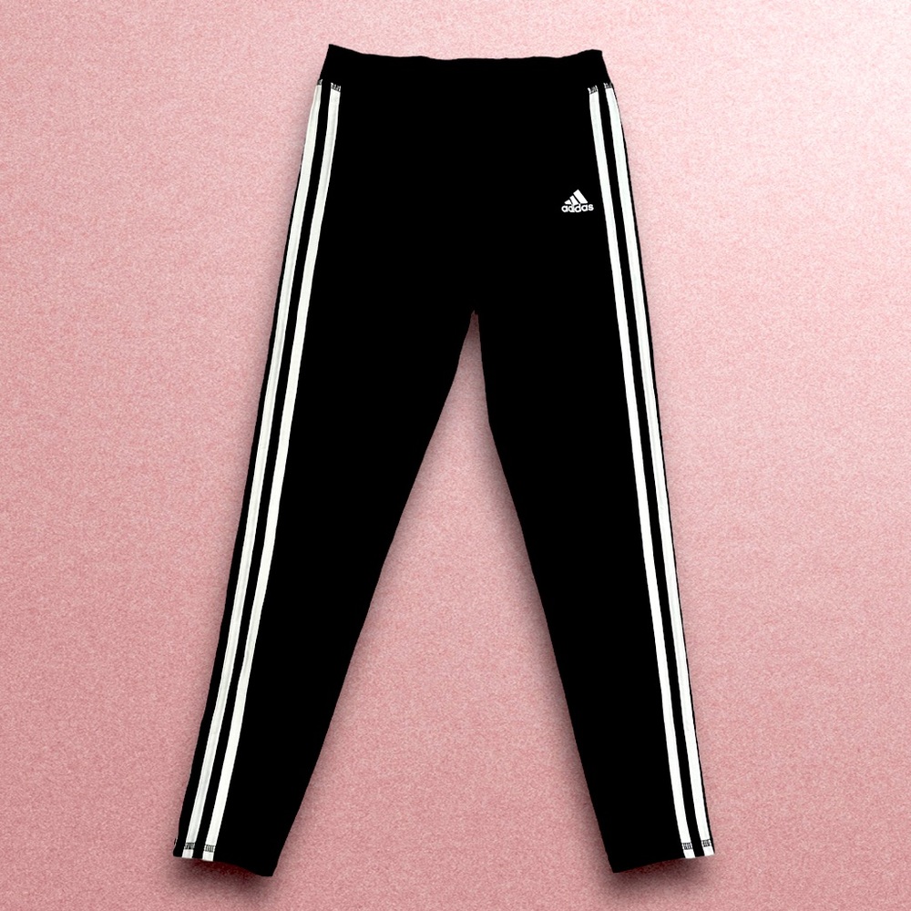 Adidas Black Athletic pants with signature white stripe size 14 girls